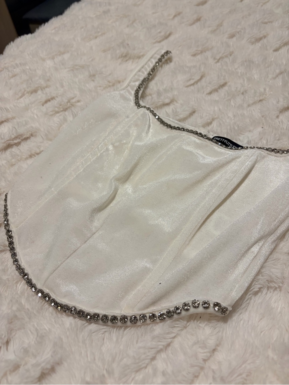 Pretty little thing cream diamante trim top - Picture 3 of 9